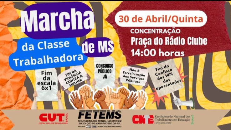 Adufms convoca comunidade acadêmica para a Marcha da Classe Trabalhadora em Campo Grande